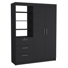 Load image into Gallery viewer, Kenya 3 Drawers Armoire, Double Door, 3-Tier Shelf -Black