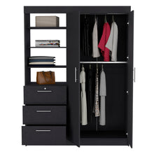 Load image into Gallery viewer, Kenya 3 Drawers Armoire, Double Door, 3-Tier Shelf -Black
