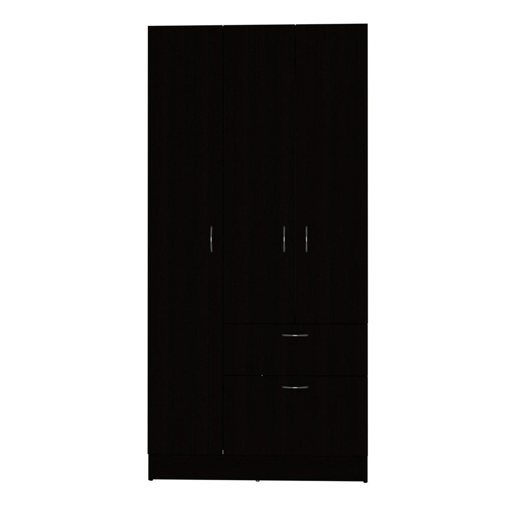 Primavera Armoire, Double Door Cabinets, One Drawer, Metal Rod, Five Shelves -Black / White
