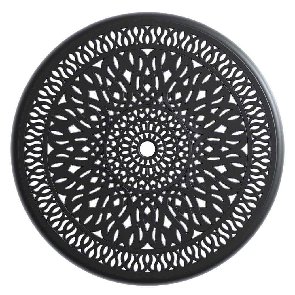 Ø35.43-inch Cast Aluminum Patio Dining Table With Black Frame and Umbrella Hole (same sku: W171084475,W1710P497717)