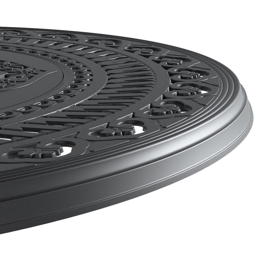 Ø39.37-inch Cast Aluminum Patio Dining Table With Black Frame and Umbrella Hole (same sku: W171084477)