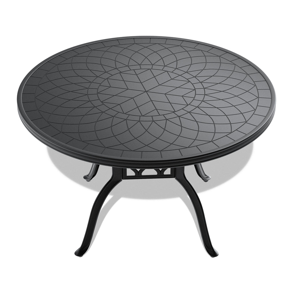 Ø47.24-inch Cast Aluminum Patio Dining Table With Black Frame and Carved Texture on the Tabletop (same sku: W171084479)