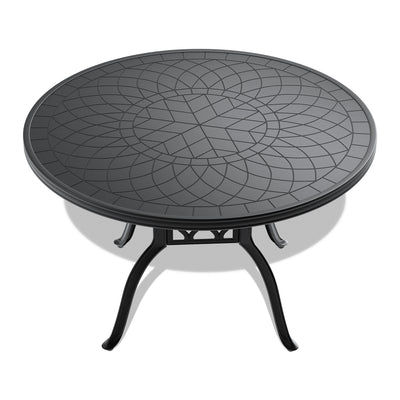 Ø47.24-inch Cast Aluminum Patio Dining Table With Black Frame and Carved Texture on the Tabletop (same sku: W171084479)