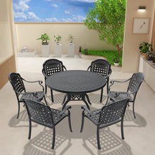 Load image into Gallery viewer, Ø47.24-inch Cast Aluminum Patio Dining Table With Black Frame and Carved Texture on the Tabletop (same sku: W171084479)