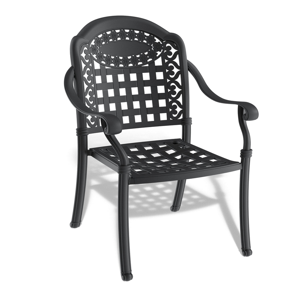 Cast Aluminum Patio Dining Chair 2PCS With Black Frame and Blue Cushions (same sku: W171091759)