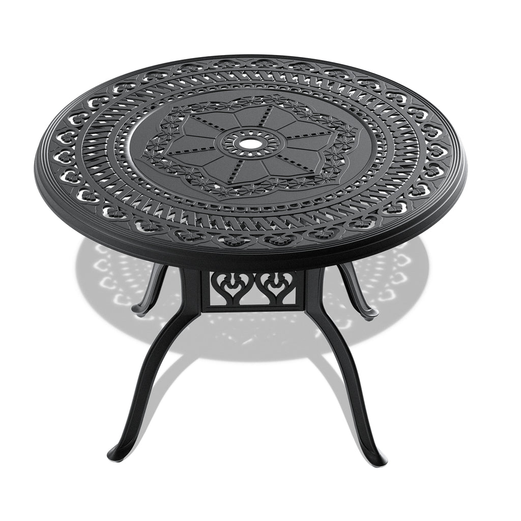 Ø39.37-inch Cast Aluminum Patio Dining Table With Black Frame and Umbrella Hole (same sku: W171084477)