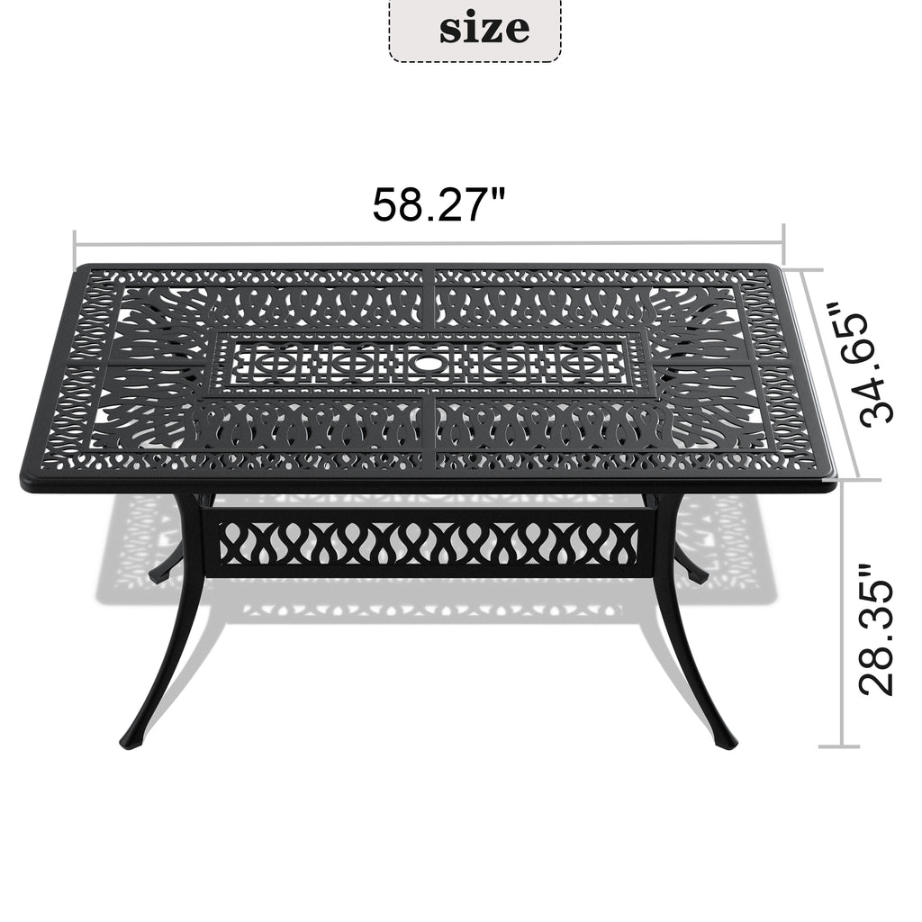 L58.27*W34.65-inch Cast Aluminum Patio Dining Table With Black Frame and Umbrella Hole (same sku: W171084481)