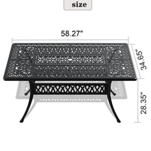 Load image into Gallery viewer, L58.27*W34.65-inch Cast Aluminum Patio Dining Table With Black Frame and Umbrella Hole (same sku: W171084481)
