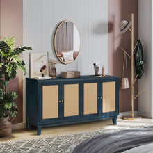 Load image into Gallery viewer, Handcrafted Premium Grain Panels,Rattan Sideboard Buffer Cabinet,Accent Storage Cabinet With 4 Rattan Doors, Modern Storage Cupboard Console Table with Adjustable Shelves for Living Room ,BLUE