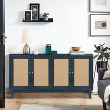 Load image into Gallery viewer, Handcrafted Premium Grain Panels,Rattan Sideboard Buffer Cabinet,Accent Storage Cabinet With 4 Rattan Doors, Modern Storage Cupboard Console Table with Adjustable Shelves for Living Room ,BLUE