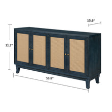 Load image into Gallery viewer, Handcrafted Premium Grain Panels,Rattan Sideboard Buffer Cabinet,Accent Storage Cabinet With 4 Rattan Doors, Modern Storage Cupboard Console Table with Adjustable Shelves for Living Room ,BLUE