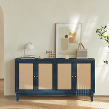 Load image into Gallery viewer, Handcrafted Premium Grain Panels,Rattan Sideboard Buffer Cabinet,Accent Storage Cabinet With 4 Rattan Doors, Modern Storage Cupboard Console Table with Adjustable Shelves for Living Room ,BLUE