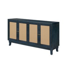 Load image into Gallery viewer, Handcrafted Premium Grain Panels,Rattan Sideboard Buffer Cabinet,Accent Storage Cabinet With 4 Rattan Doors, Modern Storage Cupboard Console Table with Adjustable Shelves for Living Room ,BLUE