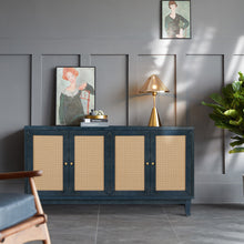 Load image into Gallery viewer, Handcrafted Premium Grain Panels,Rattan Sideboard Buffer Cabinet,Accent Storage Cabinet With 4 Rattan Doors, Modern Storage Cupboard Console Table with Adjustable Shelves for Living Room ,BLUE