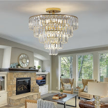 Load image into Gallery viewer, (Same as W1340102252/L5001) Gold Crystal Chandeliers,5-Tier Round Semi Flush Mount Chandelier Light Fixture,Large Contemporary Luxury Ceiling Lighting for Living Room Dining Room Bedroom Hallway