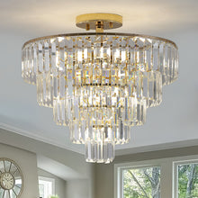 Load image into Gallery viewer, Gold Crystal Chandeliers,5-Tier Round Semi Flush Mount Chandelier Light Fixture,Large Contemporary Luxury Ceiling Lighting for Living Room Dining Room Bedroom Hallway