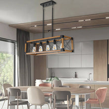 Load image into Gallery viewer, (Same as W1340111207/L1011) 32" Walnut Industrial Farmhouse Rectangle Pendant Light, 5-Light Chandelier for Dining Room, Kitchen Island, Cafe Decor (No Bulbs)