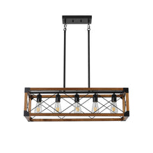 Load image into Gallery viewer, (Same as W1340111207/L1011) 32" Walnut Industrial Farmhouse Rectangle Pendant Light, 5-Light Chandelier for Dining Room, Kitchen Island, Cafe Decor (No Bulbs)