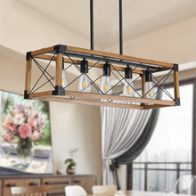 Load image into Gallery viewer, (Same as W1340111207/L1011) 32" Walnut Industrial Farmhouse Rectangle Pendant Light, 5-Light Chandelier for Dining Room, Kitchen Island, Cafe Decor (No Bulbs)