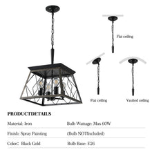 Load image into Gallery viewer, Farmhouse Chandelier 4-Light Vintage Antique Chandeliers Light Fixture For Kitchen Dining Room Living Room Golden Black(No Bulbs)NEW SKU:W1340P206637