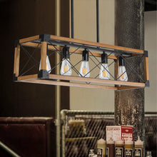 Load image into Gallery viewer, (Same as W1340111207/L1011) 32" Walnut Industrial Farmhouse Rectangle Pendant Light, 5-Light Chandelier for Dining Room, Kitchen Island, Cafe Decor (No Bulbs)