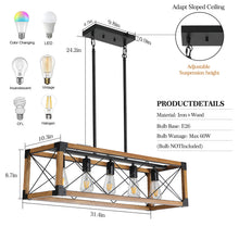Load image into Gallery viewer, (Same as W1340111207/L1011) 32" Walnut Industrial Farmhouse Rectangle Pendant Light, 5-Light Chandelier for Dining Room, Kitchen Island, Cafe Decor (No Bulbs)