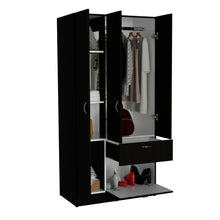 Load image into Gallery viewer, Primavera Armoire, Double Door Cabinets, One Drawer, Metal Rod, Five Shelves -Black / White
