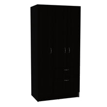 Load image into Gallery viewer, Primavera Armoire, Double Door Cabinets, One Drawer, Metal Rod, Five Shelves -Black / White