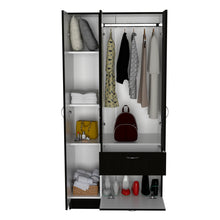 Load image into Gallery viewer, Primavera Armoire, Double Door Cabinets, One Drawer, Metal Rod, Five Shelves -Black / White
