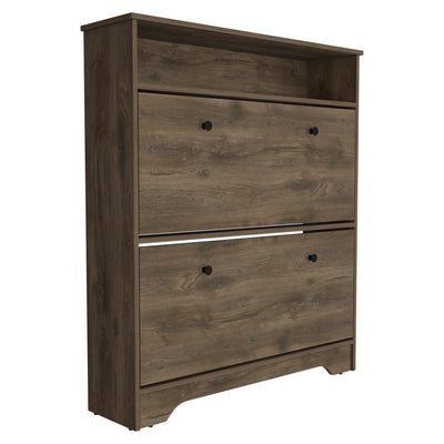 Calgary Shoe Rack, Superior Top, One Open Shelf, Two Extendable Shelves -Dark Brown