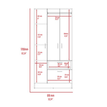 Load image into Gallery viewer, Primavera Armoire, Double Door Cabinets, One Drawer, Metal Rod, Five Shelves -Black / White