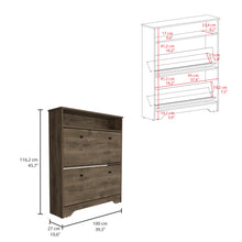 Load image into Gallery viewer, Calgary Shoe Rack, Superior Top, One Open Shelf, Two Extendable Shelves -Dark Brown