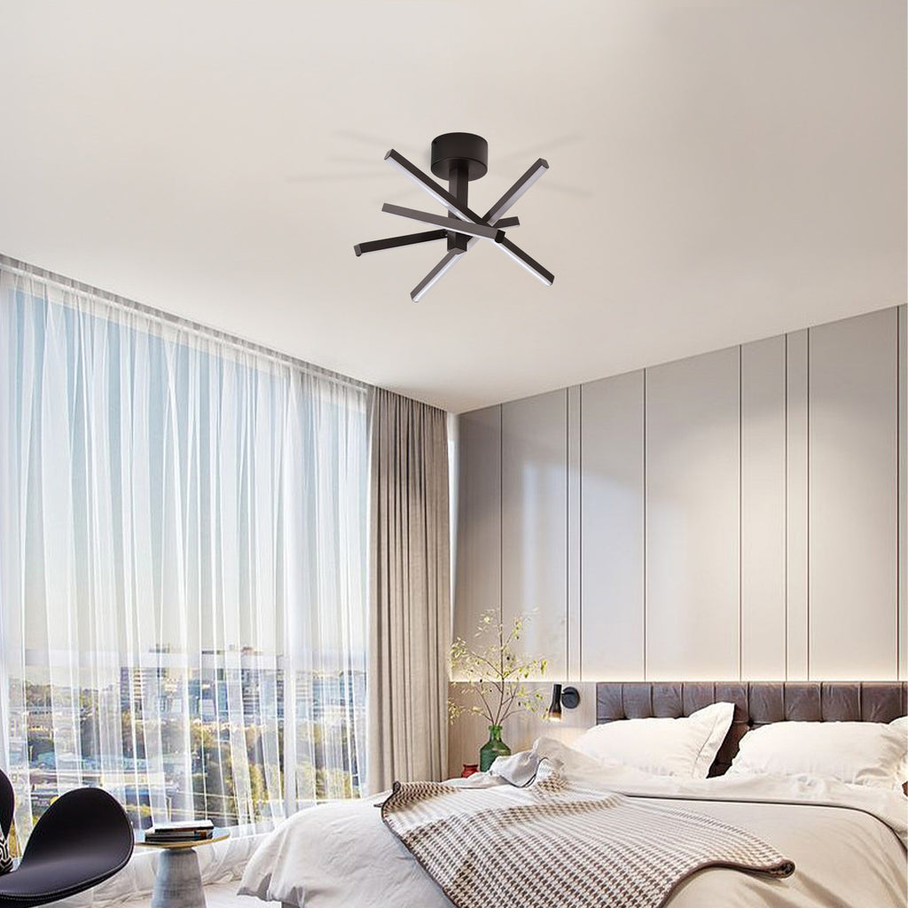 12 Inch Modern LED Ceiling Light, Geometric Starburst Design with Black Finish for Living Room, Bedroom, and Hallways