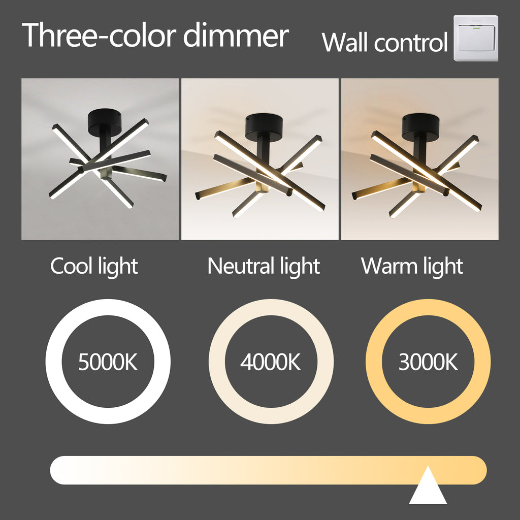 12 Inch Modern LED Ceiling Light, Geometric Starburst Design with Black Finish for Living Room, Bedroom, and Hallways