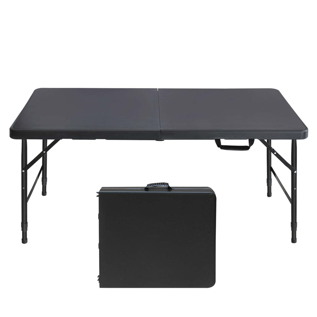 6ft Folding Table, Portable Plastic Table for Camping, Picnics, Parties, High Load Bearing Foldable Table Black