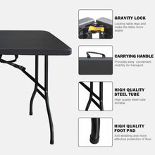 Load image into Gallery viewer, 6ft Folding Table, Portable Plastic Table for Camping, Picnics, Parties, High Load Bearing Foldable Table Black