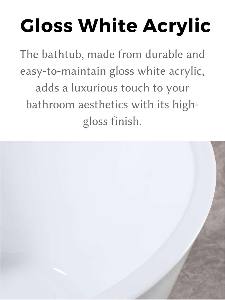67" Acrylic Freestanding Bathtub, stand alone bathroom tub, Glossy White, Toe-tap Chrome Drain, cUPC Certified