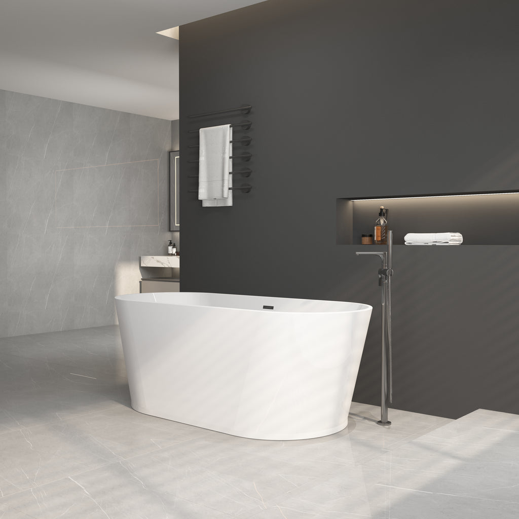 67" Acrylic Freestanding Bathtub, stand alone bathroom tub, Glossy White, Toe-tap Chrome Drain, cUPC Certified