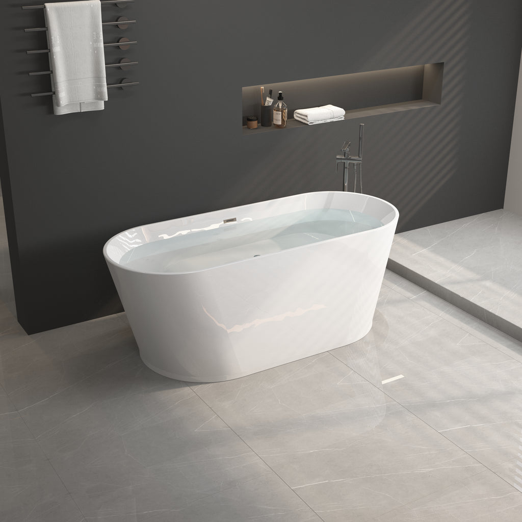 67" Acrylic Freestanding Bathtub, stand alone bathroom tub, Glossy White, Toe-tap Chrome Drain, cUPC Certified