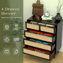 Load image into Gallery viewer, 4 Drawer Dresser, Modern Rattan Dresser Chest with Wide Drawers and Metal Handles, Farmhouse Wood Storage Chest of Drawers for Bedroom, Living Room, Hallway, Entryway