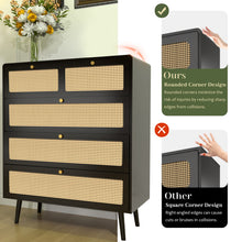 Load image into Gallery viewer, 4 Drawer Dresser, Modern Rattan Dresser Chest with Wide Drawers and Metal Handles, Farmhouse Wood Storage Chest of Drawers for Bedroom, Living Room, Hallway, Entryway