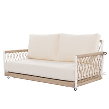 Load image into Gallery viewer, TREXM 1-Piece Woven Rope Outdoor Swing Sofa with Soft Cushions Seating 2 for Patio, Courtyard and Balcony (Beige)