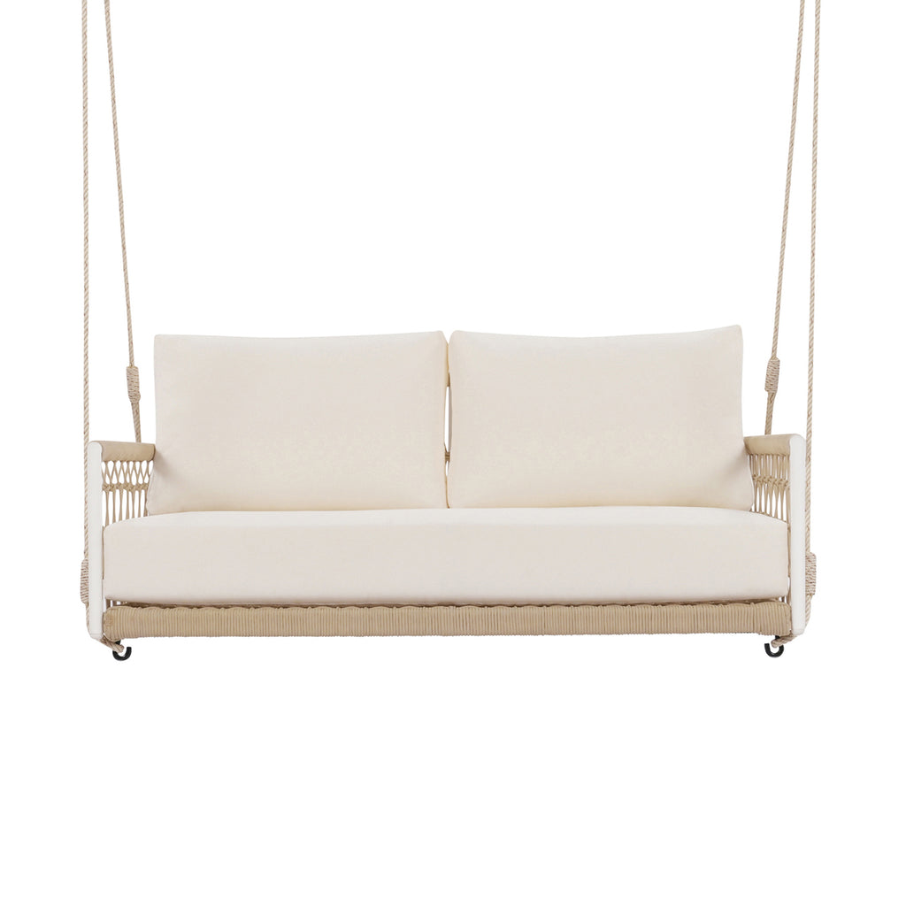TREXM 1-Piece Woven Rope Outdoor Swing Sofa with Soft Cushions Seating 2 for Patio, Courtyard and Balcony (Beige)