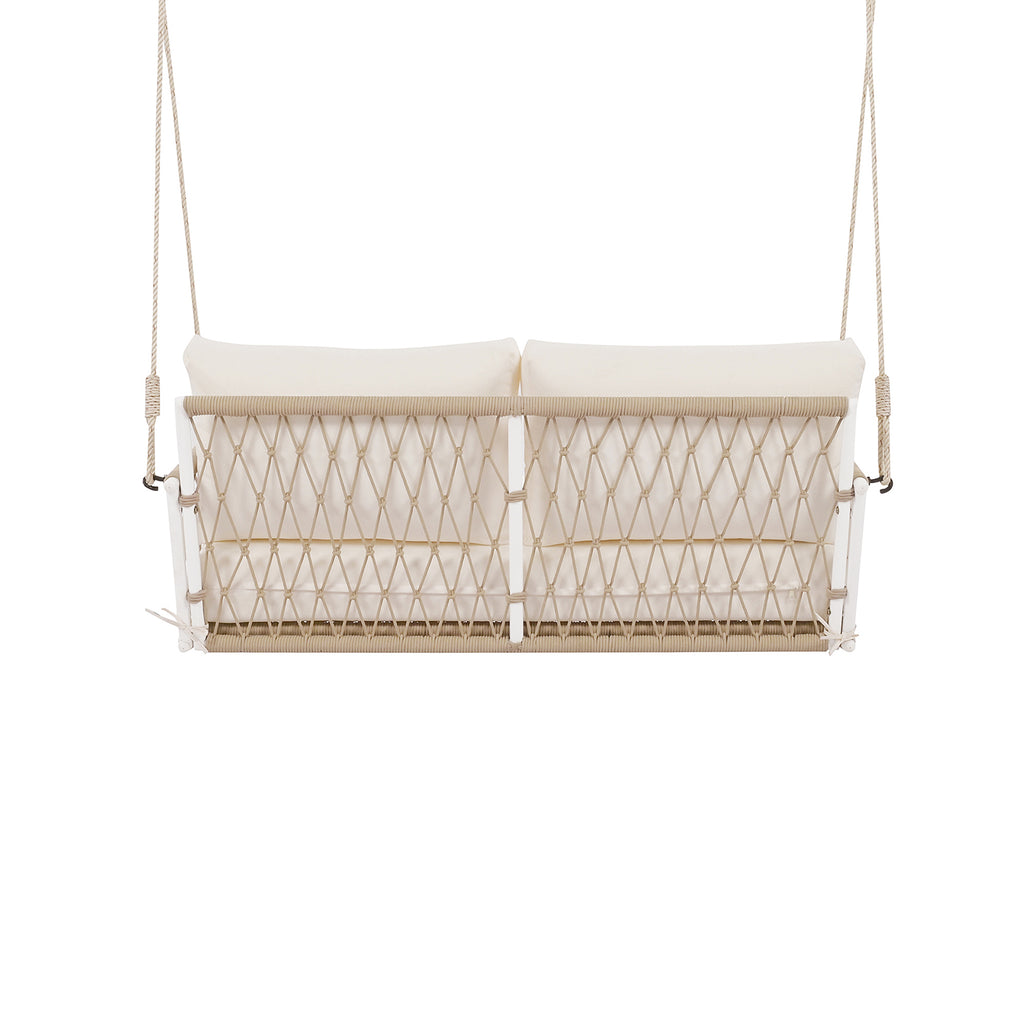 TREXM 1-Piece Woven Rope Outdoor Swing Sofa with Soft Cushions Seating 2 for Patio, Courtyard and Balcony (Beige)