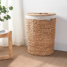 Load image into Gallery viewer, Ludmilla Round Tall Water Hyacinth Woven Wicker Laundry Hamper with Lid - For Clothes, Canvas, Toys and Book Storage with Removable Liner - 15" x 15" x 20" - Natural Brown