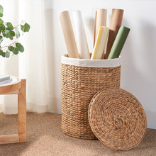 Load image into Gallery viewer, Ludmilla Round Tall Water Hyacinth Woven Wicker Laundry Hamper with Lid - For Clothes, Canvas, Toys and Book Storage with Removable Liner - 15" x 15" x 20" - Natural Brown