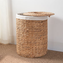 Load image into Gallery viewer, Ludmilla Round Tall Water Hyacinth Woven Wicker Laundry Hamper with Lid - For Clothes, Canvas, Toys and Book Storage with Removable Liner - 15" x 15" x 20" - Natural Brown