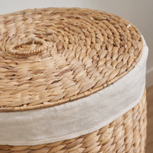 Load image into Gallery viewer, Ludmilla Round Tall Water Hyacinth Woven Wicker Laundry Hamper with Lid - For Clothes, Canvas, Toys and Book Storage with Removable Liner - 15" x 15" x 20" - Natural Brown