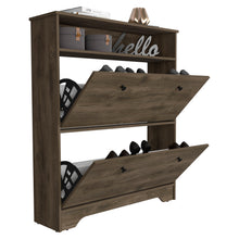 Load image into Gallery viewer, Calgary Shoe Rack, Superior Top, One Open Shelf, Two Extendable Shelves -Dark Brown