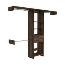 Load image into Gallery viewer, Manchester 250 Closet System, Five Open Shelves, One Drawer, Three Metal Rods -Dark Walnut